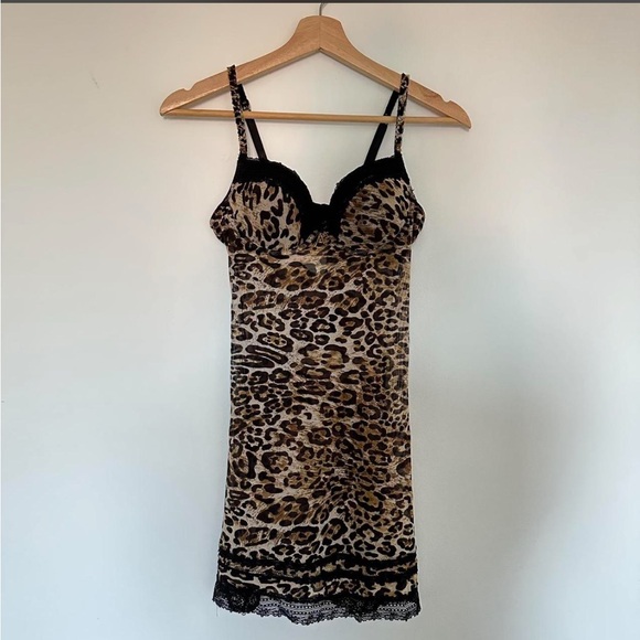 Dresses & Skirts - Leopard Print Slip Dress with Black Lace Trim